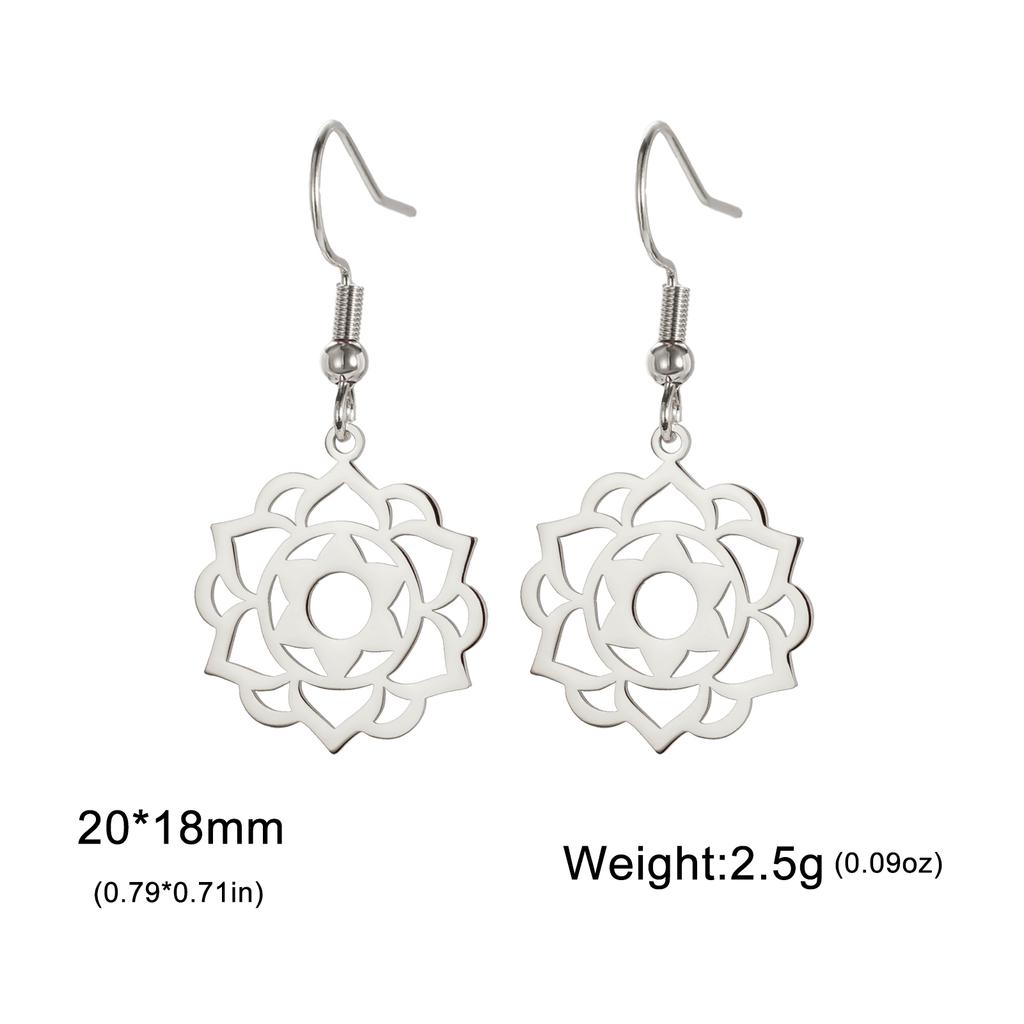 LIKGREAT Stainless Steel Lotus Flower Earrings Elegant Mandala Chakra Drop Pendant Women Healing Buddha Spiritual Yoga Jewelry