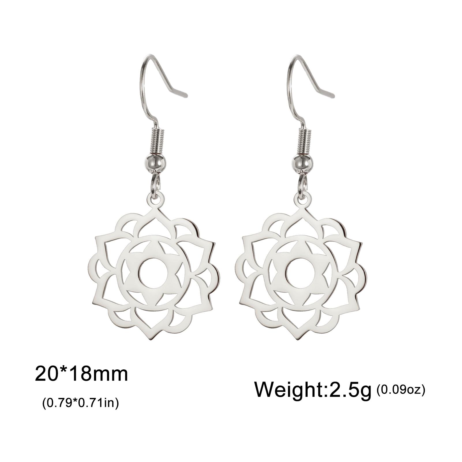 LIKGREAT Stainless Steel Lotus Flower Earrings Elegant Mandala Chakra Drop Pendant Women Healing Buddha Spiritual Yoga Jewelry