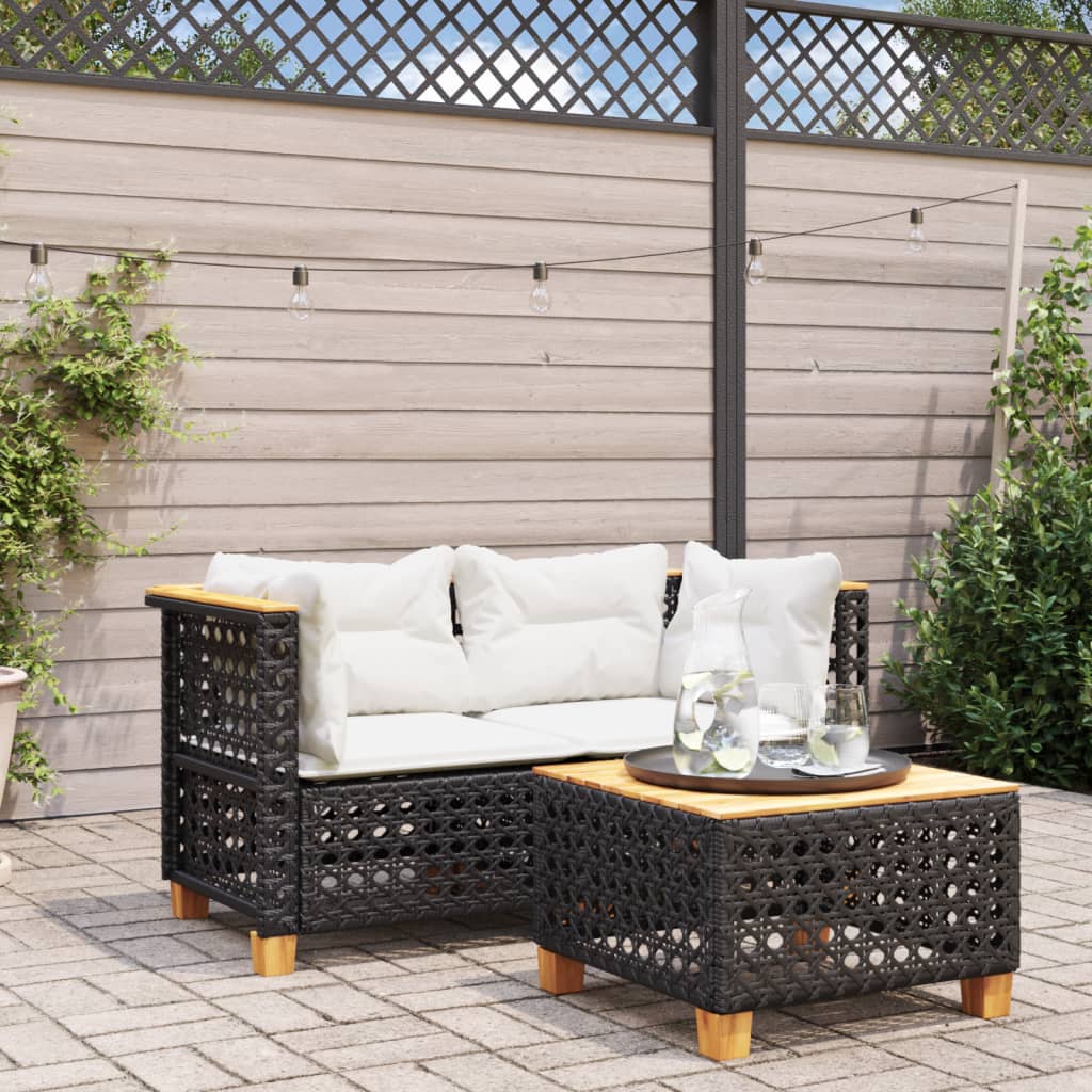 Garden Corner Sofa Set with Cushions 2 Pieces Black Poly Rattan