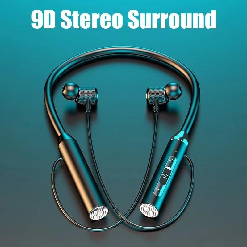 9D Wireless Bluetooth Earphones Neckband Headphones Gaming Stereo Sports Headset Halter Waterproof Magnetic Earbud With Micphone