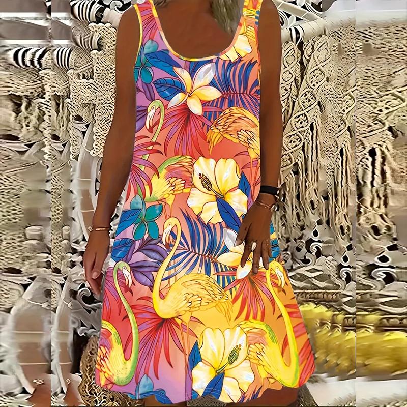 

Женское платье без рукавов с круглым вырезом и цветочным принтом, свободное, мягкое и удобное, больших размеров 8XL оранжевый