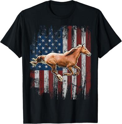 Patriotisches Pferd Amerikanische Flagge Reiten Bauernhof Geschenk Unisex T-Shirt