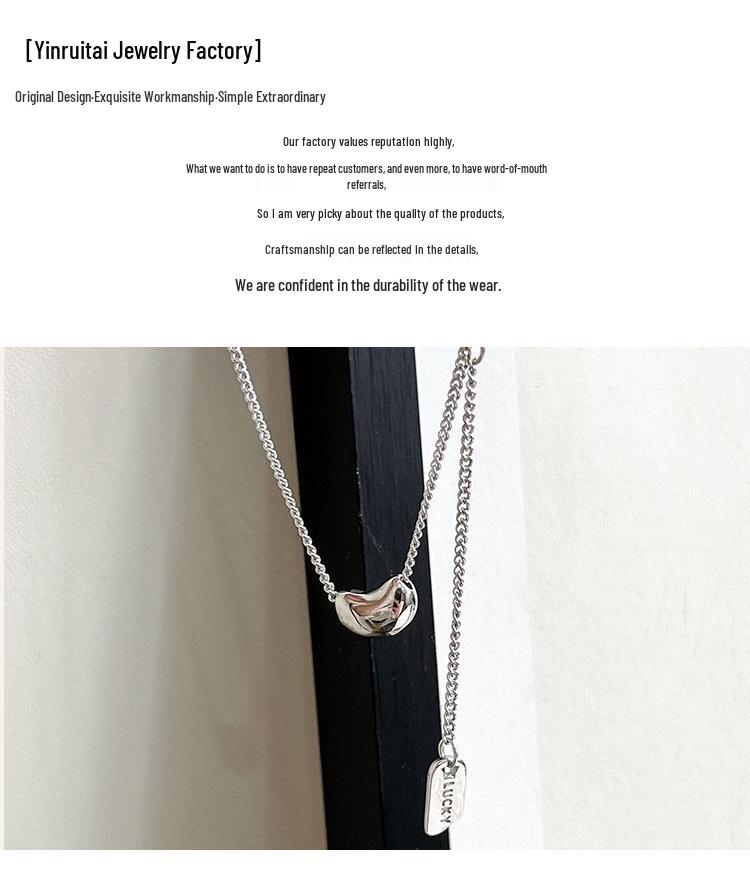 S925 Sterling Silver Korean Minimalist Lucky Tag Bean Necklace Choker
