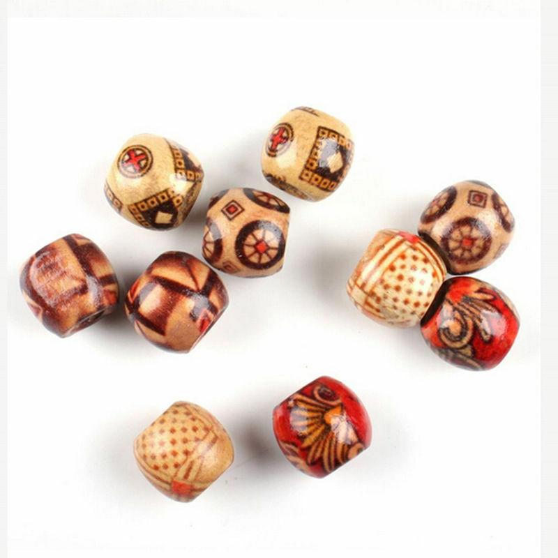 200Pcs Painted Wooden Beads Spacer Round Big Hole Beads for Jewelry Making Fit Charm Bracelet DIY Findings 9x10mm
