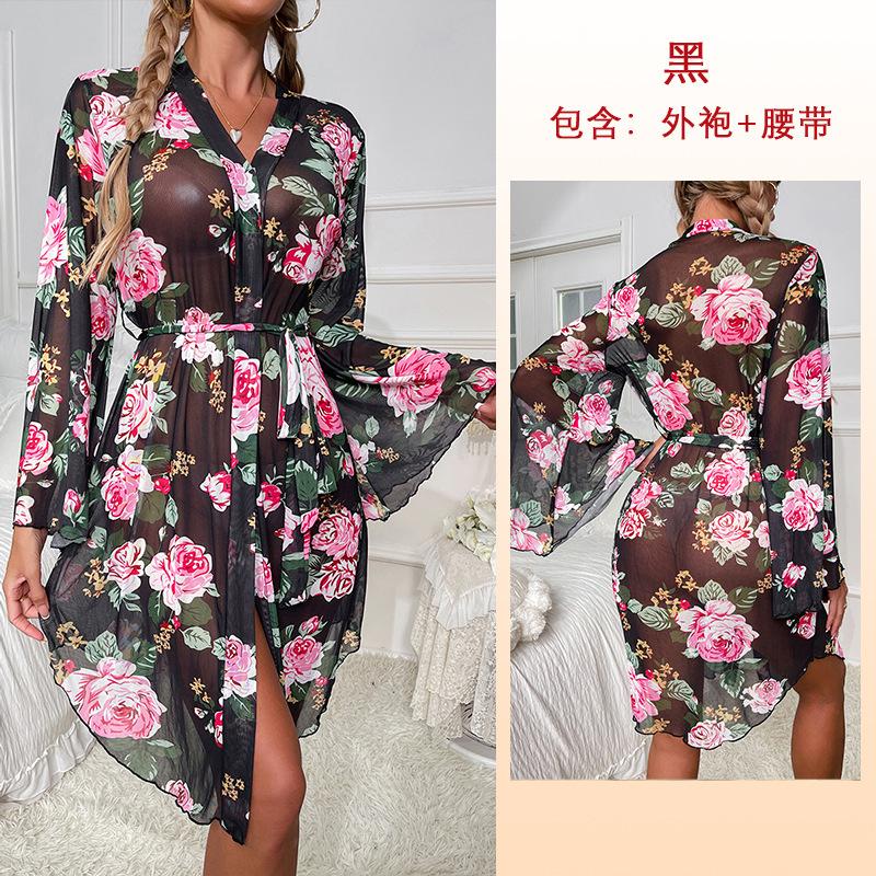 

Новая сетчатая пижама женская с принтом легкая роскошная ночная рубашка с длинными рукавами халат женская S