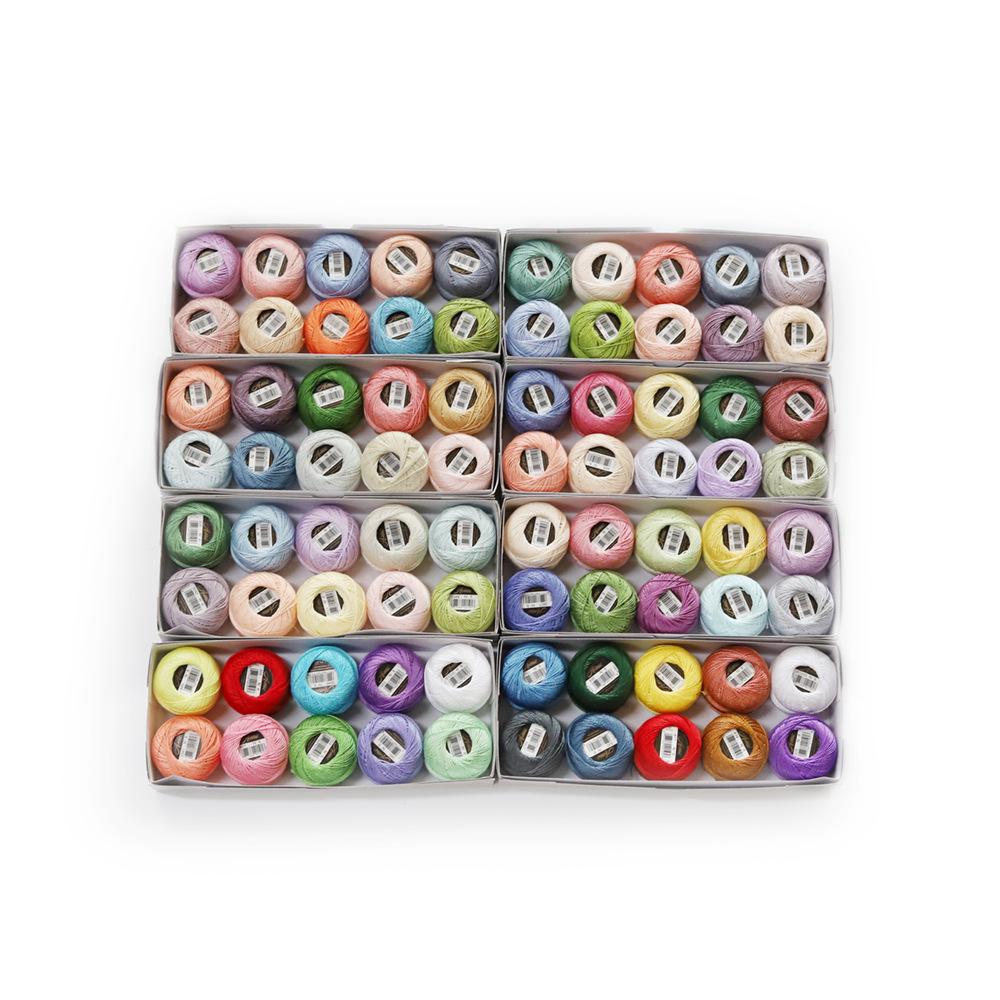 Häkelgarn, Größe 8, doppelt merzerisiert, langstapelige ägyptische Baumwolle, Perlmutt, 70 Farben erhältlich, 10 Knäuel, Schachtel, 43 Yards