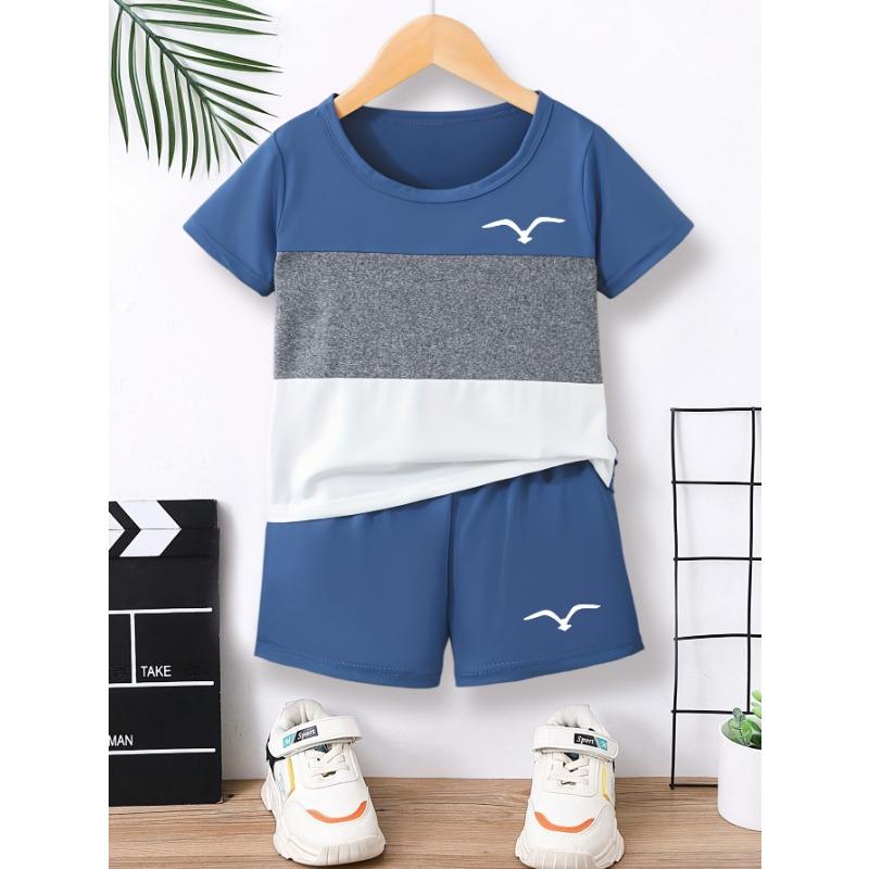 

Summer Boys Fashion Shorts Set Seagull Series Print Kids Cute 3-Color Short Sleeve T-Shirt and Shorts Casual Outfit 3S-TZ6074, Perfect for Outdoor 100