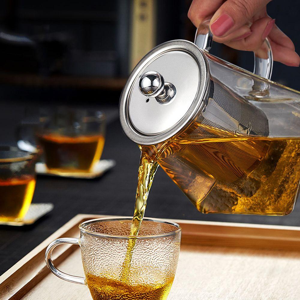 Tea Stainless Steel Tea Strainers Tea Leaves Kettle Teapot with Tea Strainers Glass Square Pot