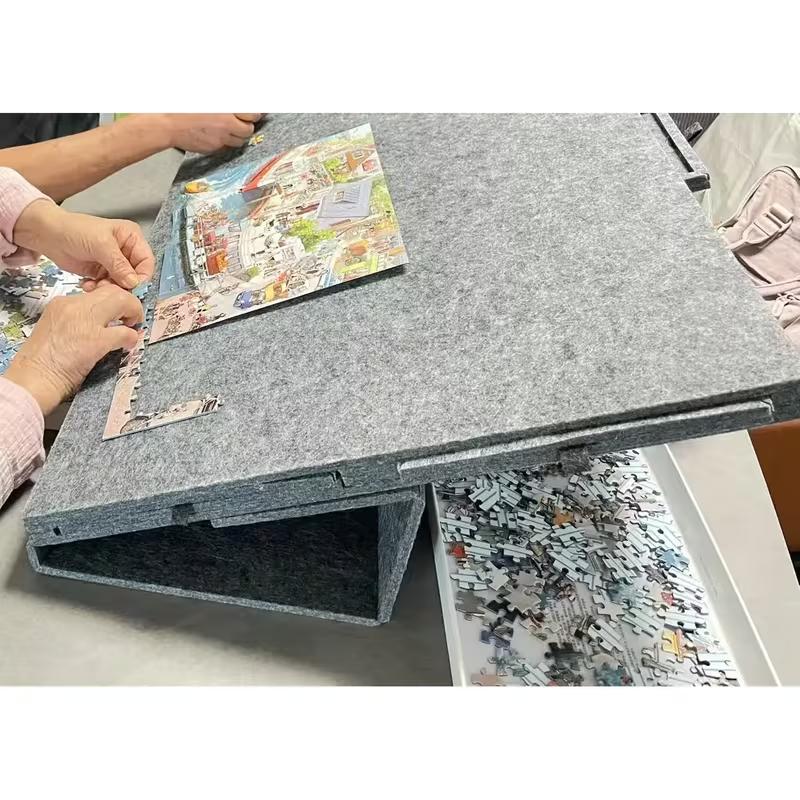 Jigsaw Puzzle Table, Children's Felt Jigsaw Puzzle Board with Stand Cover, 6-drawer Portable Felt Puzzle Table