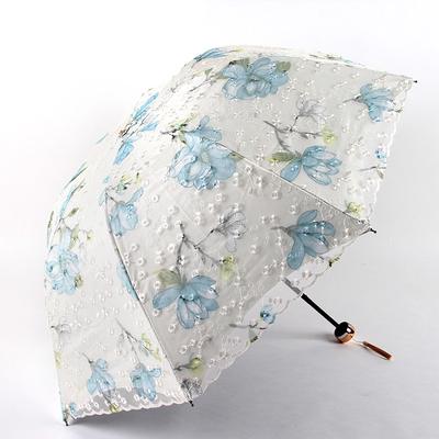 Neue Mode Floral Stickerei Spitze Falten Prinzessin Regenschirm Sommer Outdoor Tragbare UV Schutz Sonnenschirm Sunny Regenschirm
