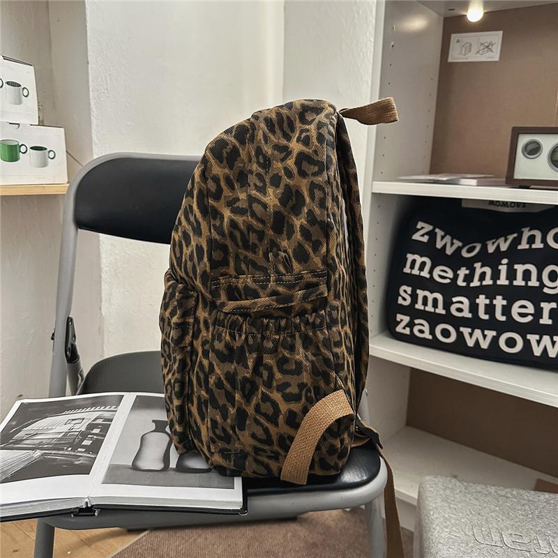 Leopard Print Canvas Fashion Backpack for Women, Casual School Travel Bag with Detachable Shoulder Straps