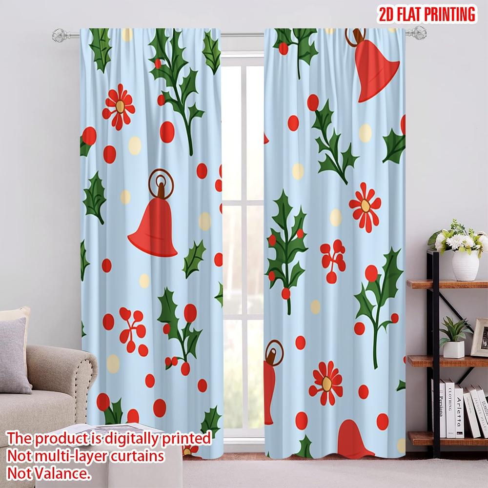 

2pcs,2D plane printing Curtain Fabric Christmas Bells Holly (3) Versatile Durable Polyester (without rod) Outdoor Decorations 52.50 × 116.00 cm 2 pcs