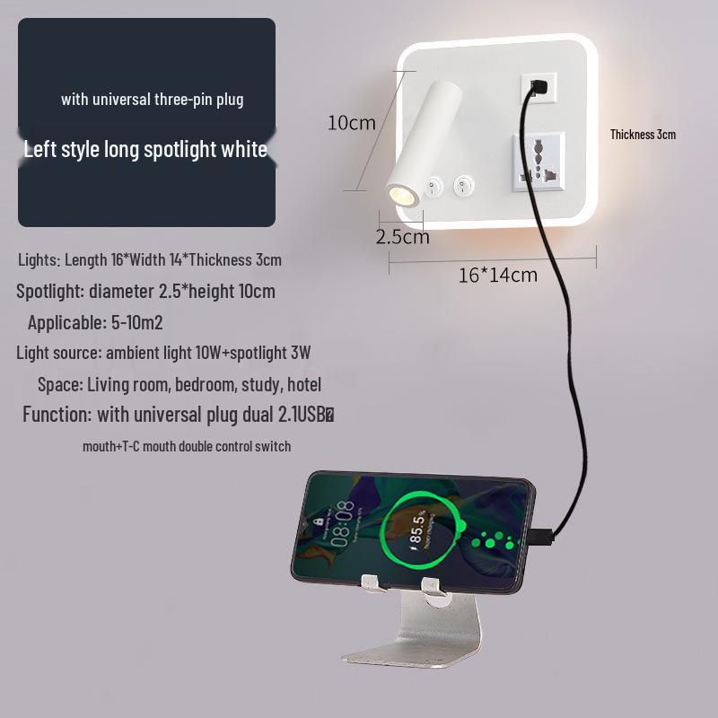 Modern Minimalist Indoor LED Wall Lamp with USB Reading Light for Bedroom or Living Room.