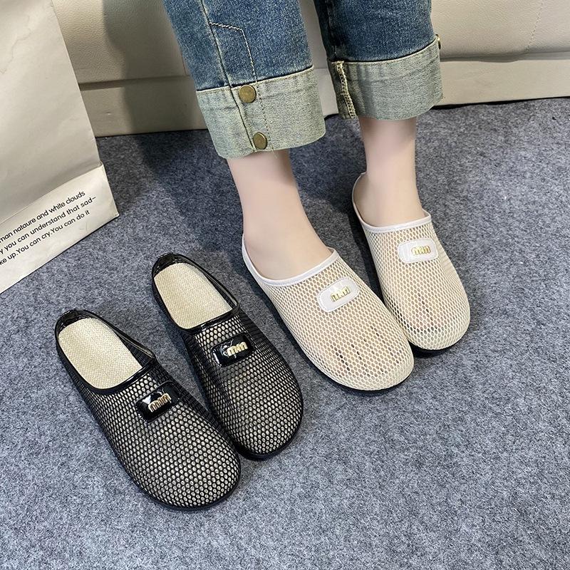 Mesh Breathable Bag Head Half Slippers Women's Summer Wear 2025 New Hollow Mesh Hole Shoes One Foot Cool Slippers