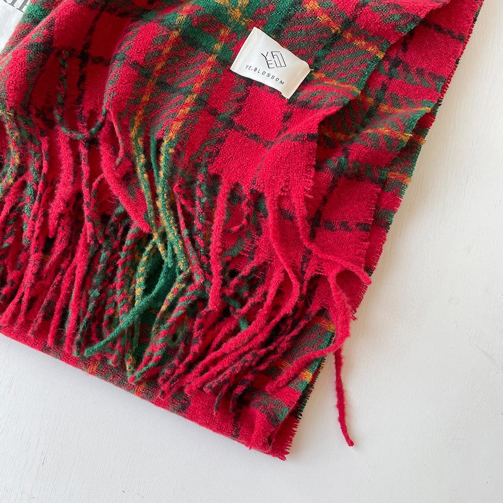 Circle yarn plaid shawl women's winter high-end atmosphere red scarf three christmas scarf shawl