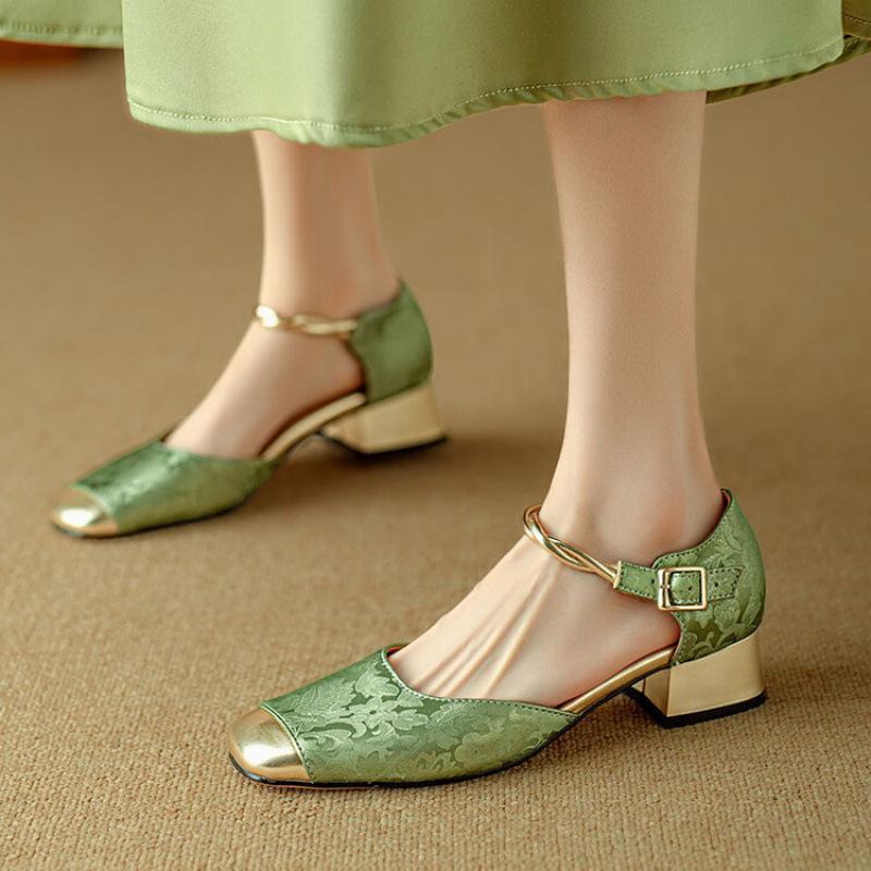 

Summer bag heel women s sandals new flat sandals rubber sole solid color one-word sandals Korean version comfortable square head 39 зелёный