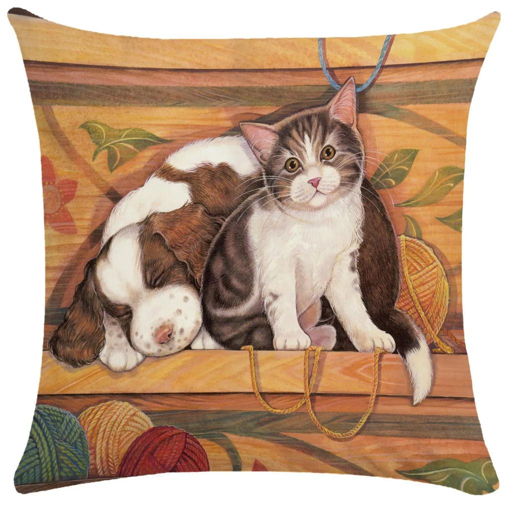 Cute Kitten Pillowcase Funny Cat Painting Throw for Bed Sofa Living Room