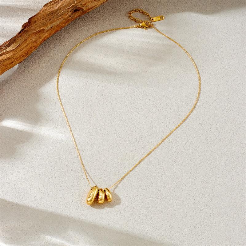 Gold 3 Bean Pendant Necklace, Dainty 18K Gold Plated Choker for Women Minimalist Everyday Jewelry Gift золотой
