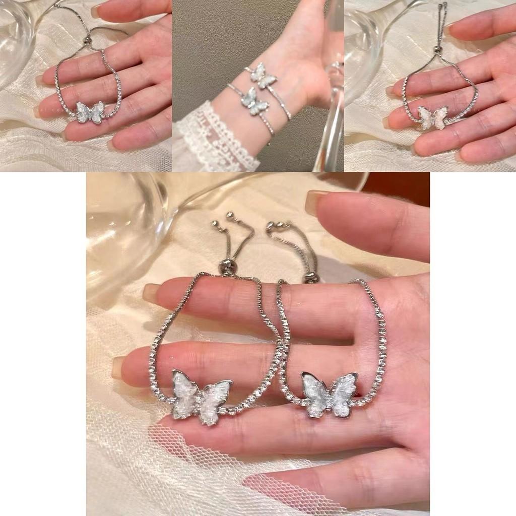 Stylish Blue Pink Butterfly Crystal Bracelet Sweet Princess Style Jewelry Fashion