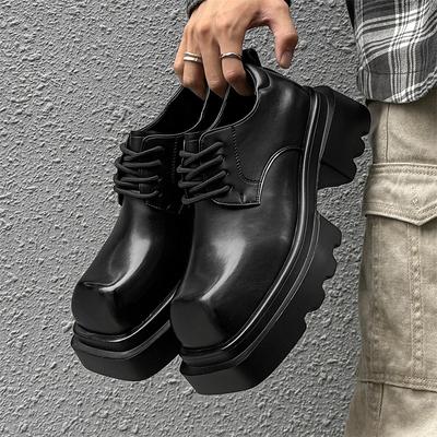High Street Leather Niche New Square Toe Thick Sole Platform Hair Stylist Casual Height Increasing Derby Shoes