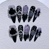 10 Pcs Y2K Black Stiletto Almond Press On Nails Handmade False Nails With 3D Bow Heart Design