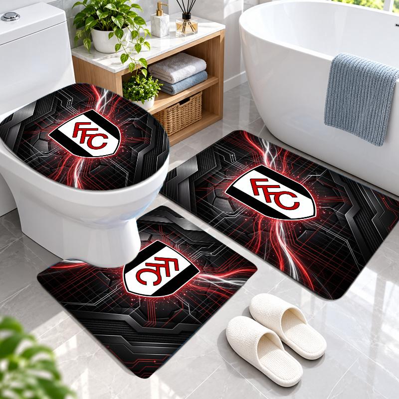 3Pcs Flannel Toilet Mat Set Fulham Football Bathroom Rug Bath Carpet Non Slip Home Decor