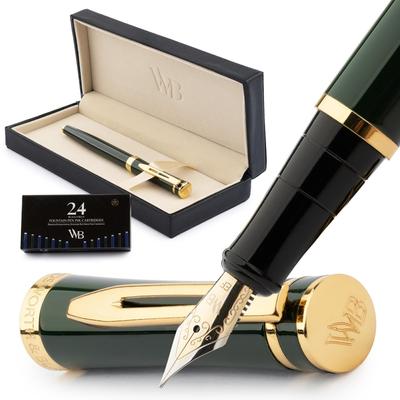 Wordsworth & Black Fountain Pen Set, 18K Glided Extra Fine Nib, Includes 24 Pack Ink Cartridges, Ink Refill Converter & Gift Box, Gold Finish, Calligr