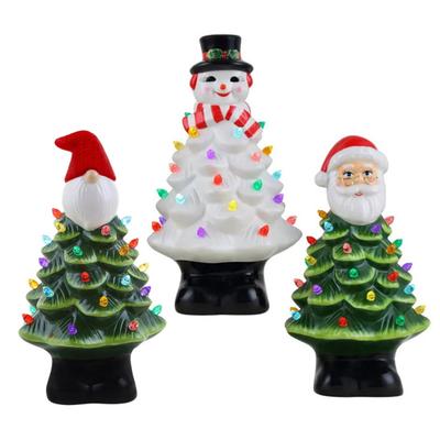 Lighted Christmas Gnome Tree Small Prelit Resin Christmas Tree with Multicolored Lights for Tabletop Home Room Fireplace Holiday Decor