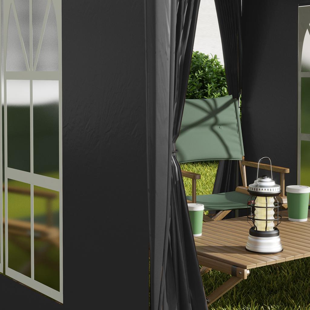 Faltpavillon, Biergartenpavillon, 4 abnehmbare Seitenwände, 2 Fenster, Metallgestell, 2 x 2 m, Schwarz