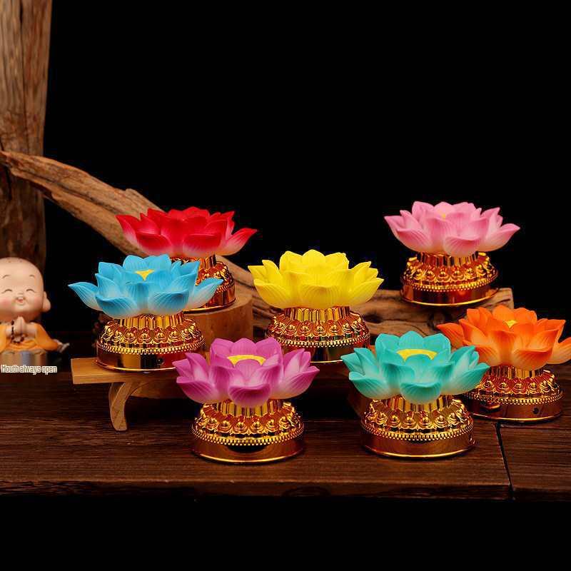 Seven-Color LED Lotus Lamp: Dual-Power Buddha Offering Light with Everlasting Seven Stars Illumination