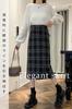 PHOLEEY Plaid Midi High Tight Long Perfect for and Casual Korean Style Women's Skirt, Length, Waist, Skirt, Fall/Winter, Wool, Skirt, Commuting,