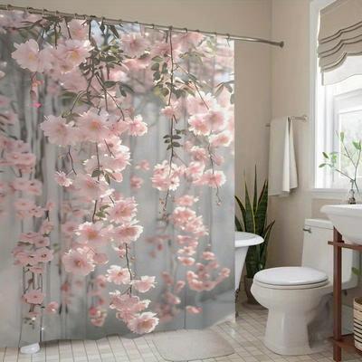 Tenda da Doccia Rosa Fiore di Ciliegio Fiori Appesi Arte Primaverile Elegante Arredo Bagno Impermeabile Stampata Tenda da Bagno Casa