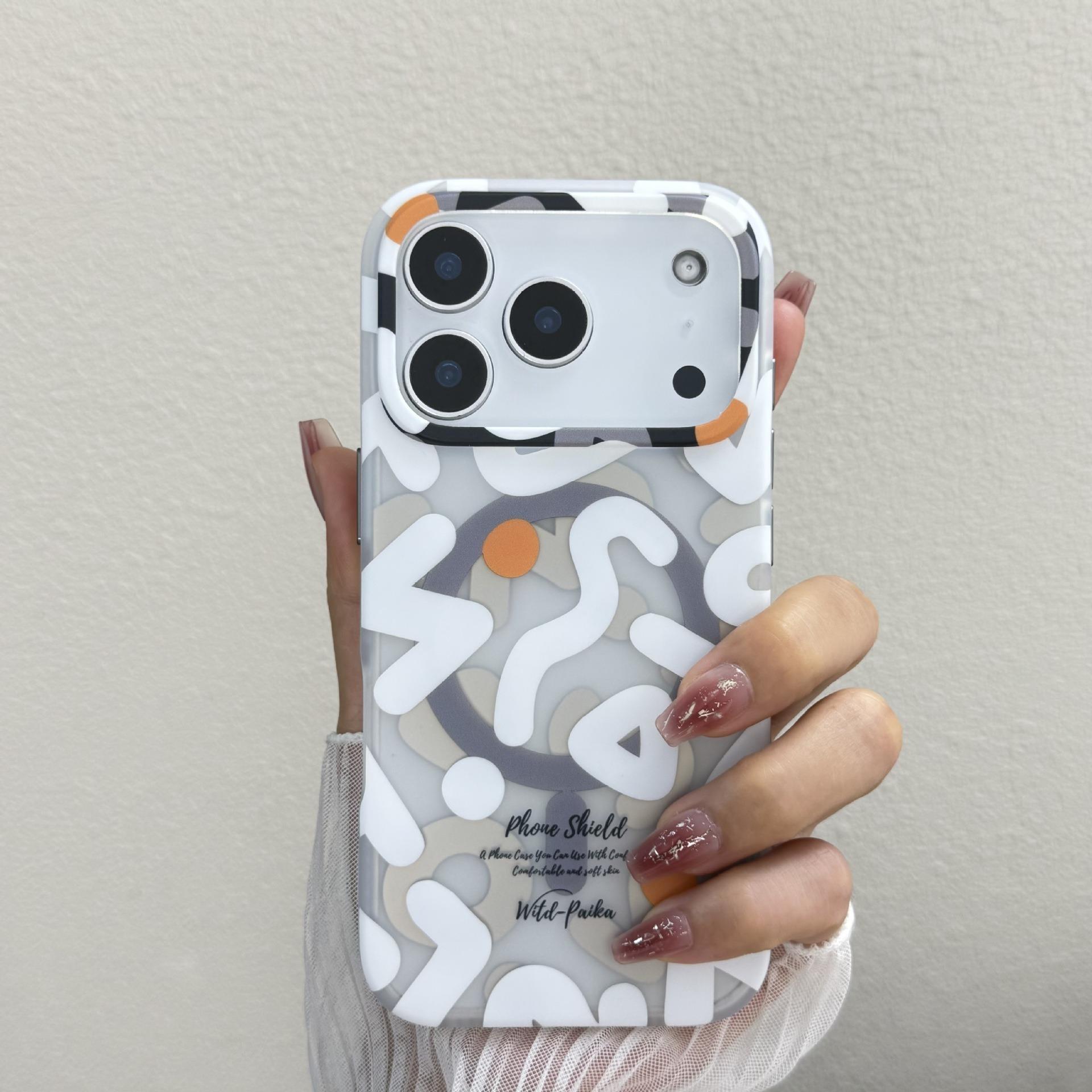 

Geometric Graffiti Phone Case for MagSafe iPhone 12 13 14 15 16 17 Pro Max Air Magnetic Wireless Charging Hard Protective Cover iPhone Air білий