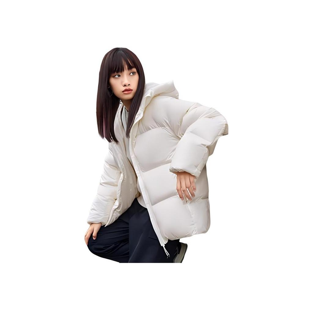 Li Ning Sports Lifestyle Series Zipper Cardigan Stand Collar Hooded Down Jacket Unisex Outerwear Off-White AYMS378-1