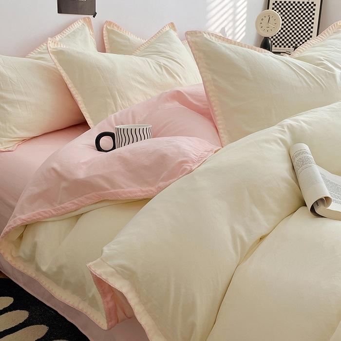 3pcs Simple Double Solid Color Quilt Cover and Pillowcases Nordic King Queen Size Bedding Set Soft Comfort Brushed Duvet Cover