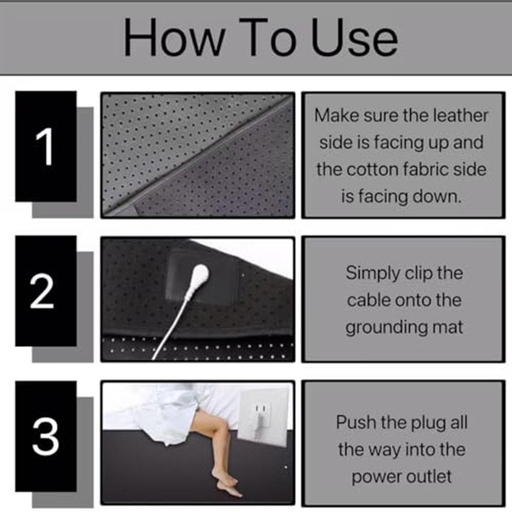 Grounding Mat for Bed Anti Slip PU Leather Grounding Pad with Grounding Cord Improves Sleep Relieves Stress & Pain