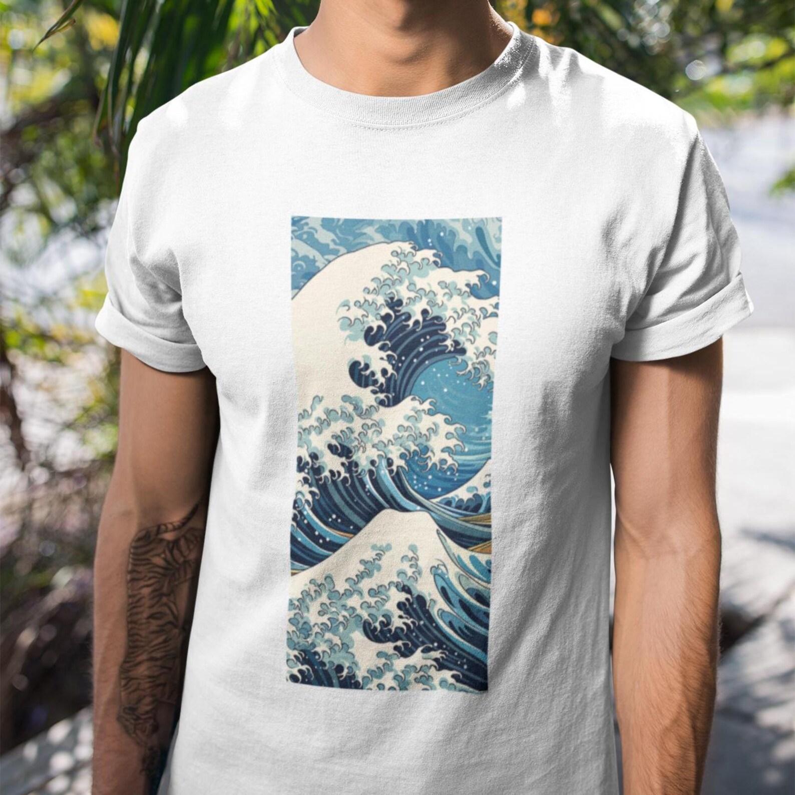 Japanese Wave Art Graphic T-Shirt - Hokusai Inspired Ocean Wave Design Art Lovers, Surfers, and Nature Enthusiasts Great Wave off Kanagawa 4XL