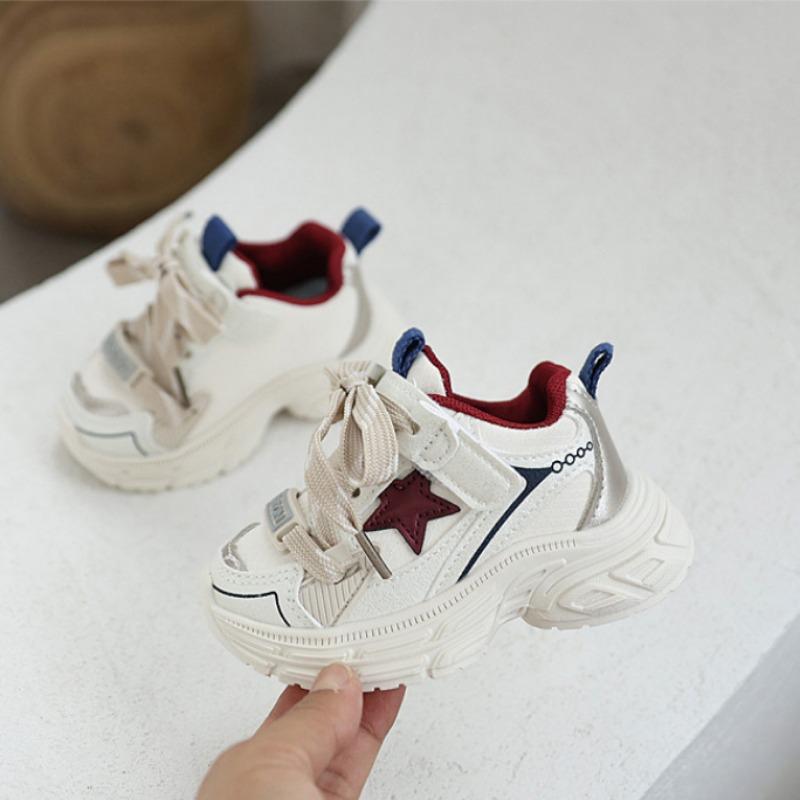 Boys' Handsome Dad Shoes Cute Star Sneakers Girls' Leather Casual Shoes