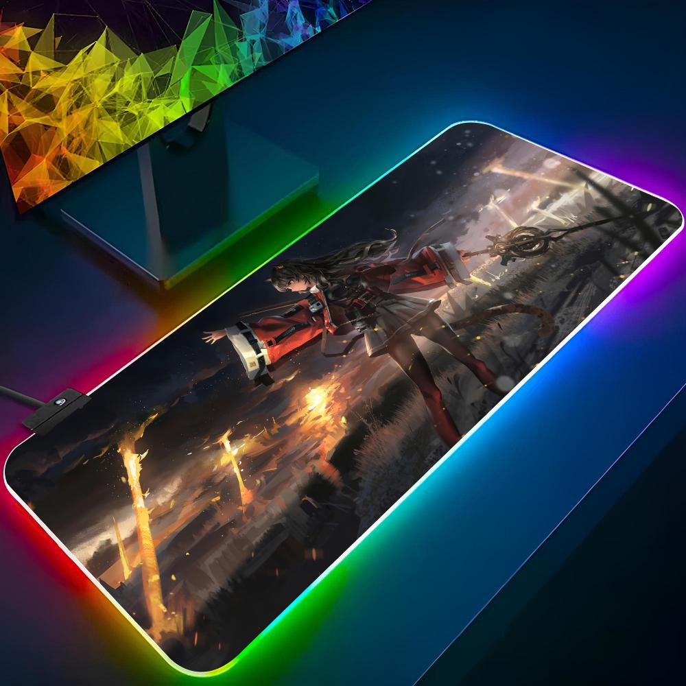 Arknights Mouse Pad Gaming Rgb Mousepad Backlit Cool Keyboard Gamer Girl Xxl Laptop Mat Table Pads Deskpad