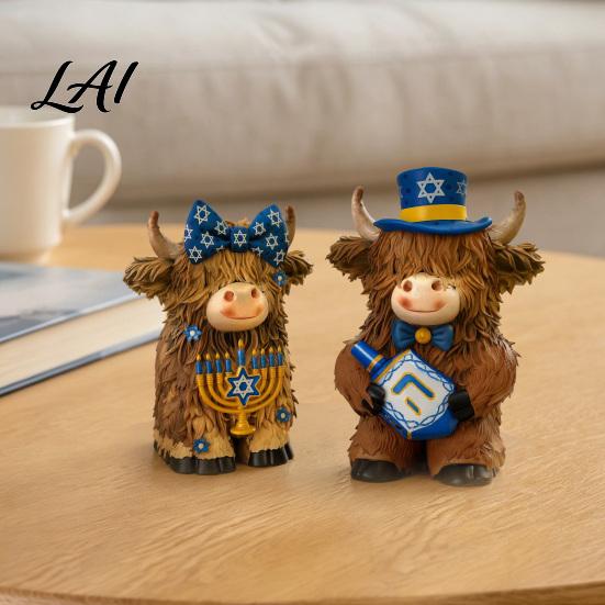 Whimsical Room Accent 2Pcs Magic Cow Figurines Creative Resin Animal Statue with Wizard Theme Small Ornament Desk Shelf Home Decor 2-Pack,