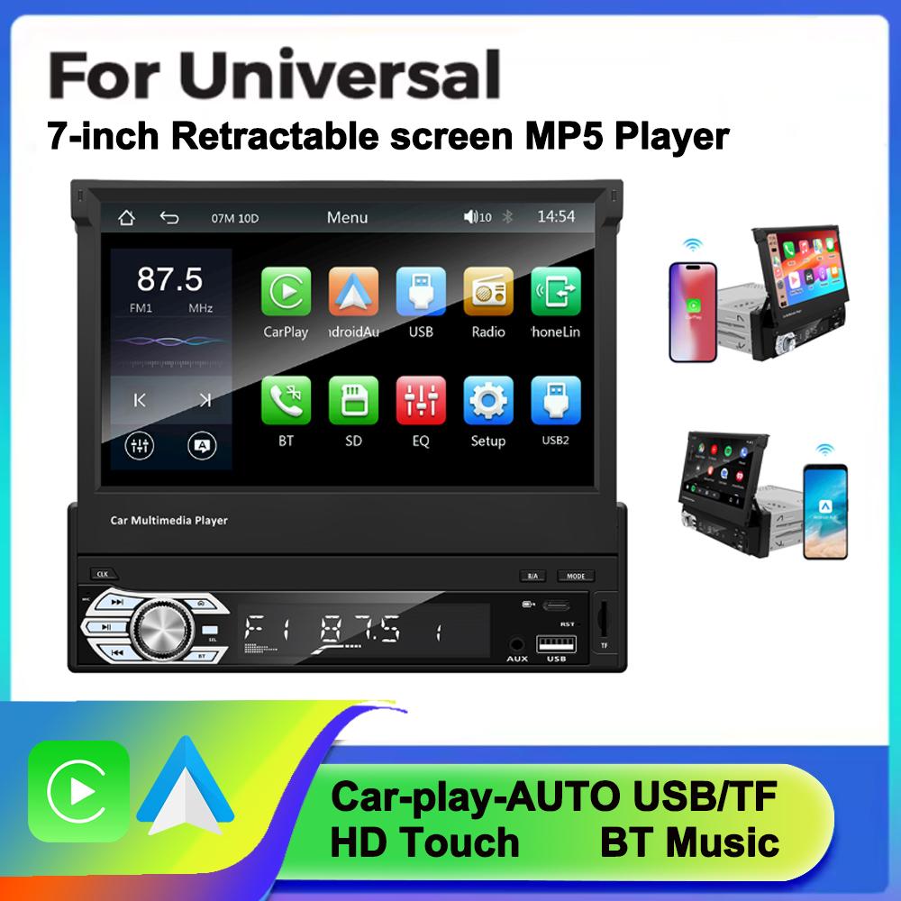 

Wireless CarPlay Android Auto Universal 1 Din MP5 Player 7 Inch Manual Automatic Retractable Touch Screen Car Player FM Radio M