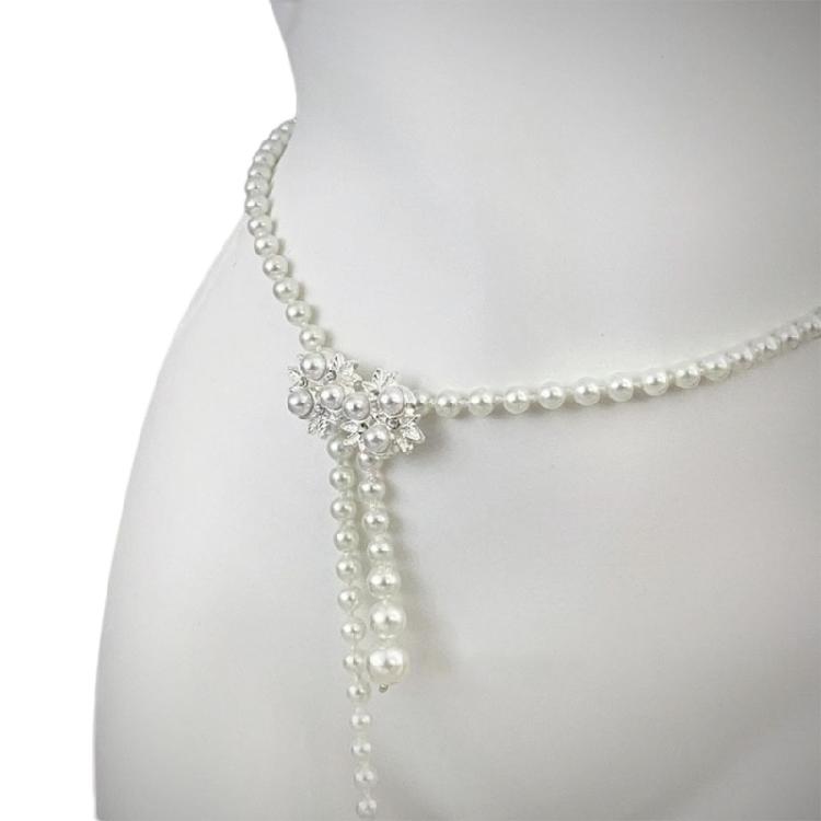 Elegant Waist Belt Aesthetic Stylish Charm Photo Props Belt for Jeans Dress Belt Body Jewelry Pearls Chain