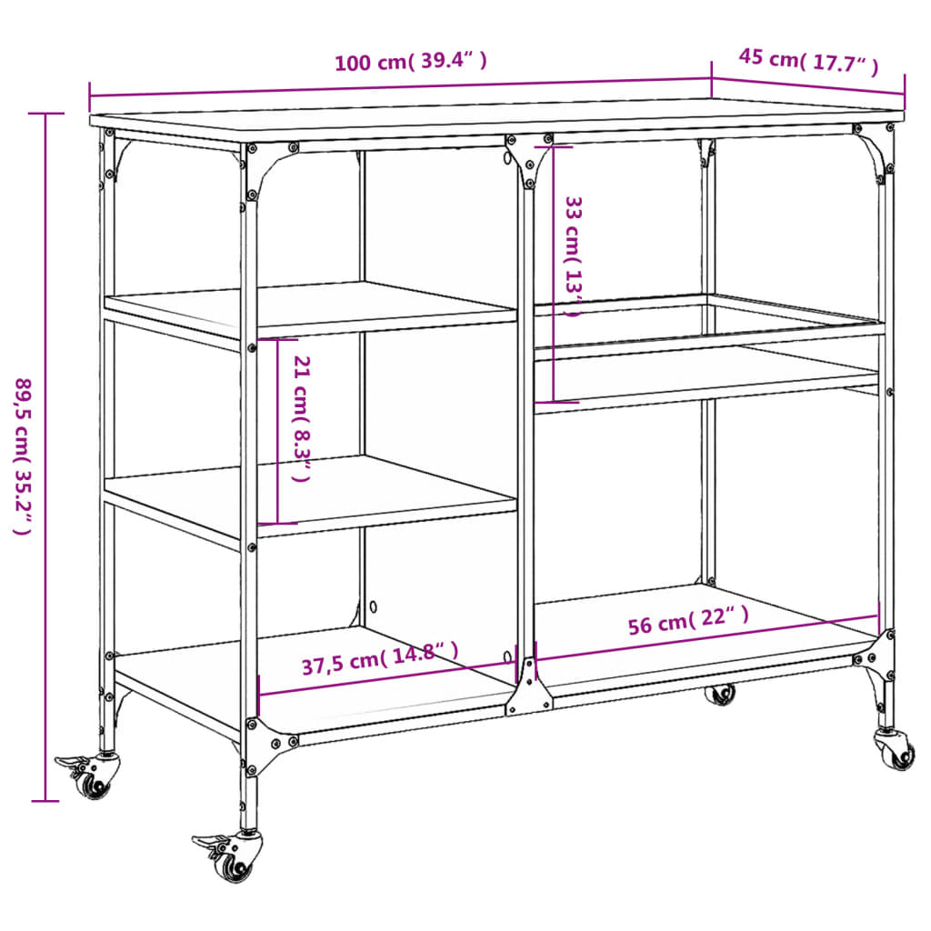 Kitchen Trolley in Grey Sonoma 100x45x89.5 cm Engineered Wood