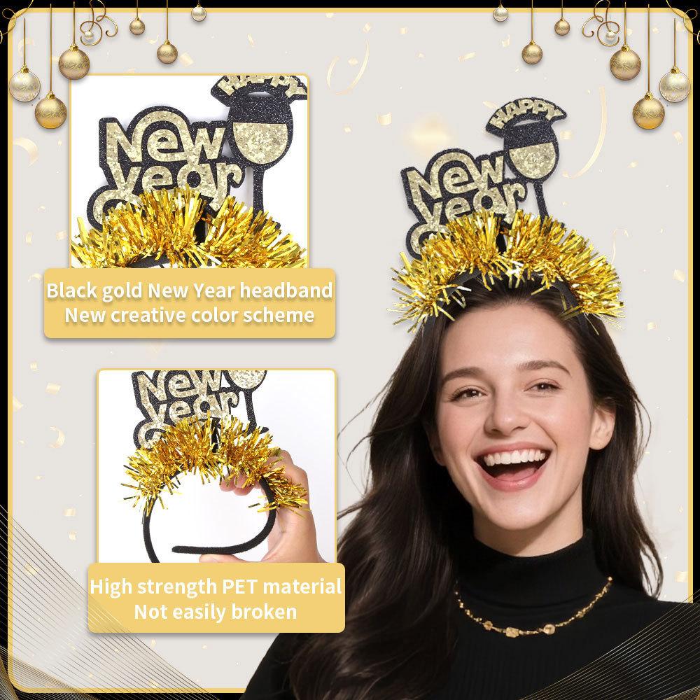 Christmas and New Year Decorations, Headbands, New Year's Eve Party Photo Atmosphere Props, Champagne Goblets, Letter-colored Ribbon Headbands