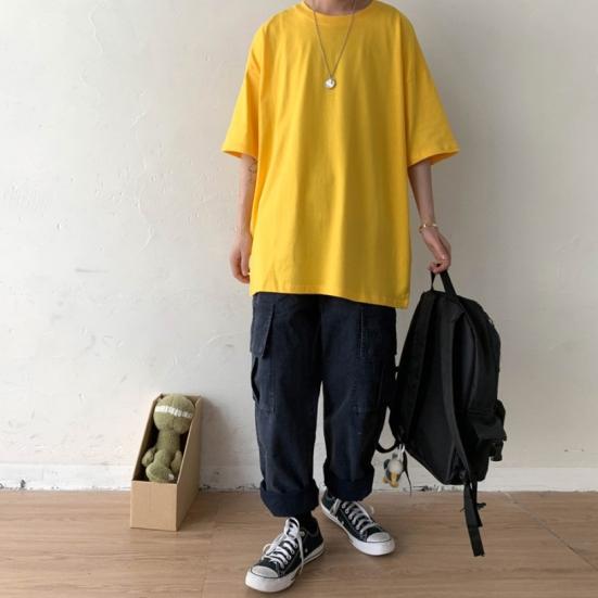 Top Casual Unisex de Vară Culoare Solidă Gât Rotund Mânecă Scurtă Mărimi Mari Cămașă de Bază