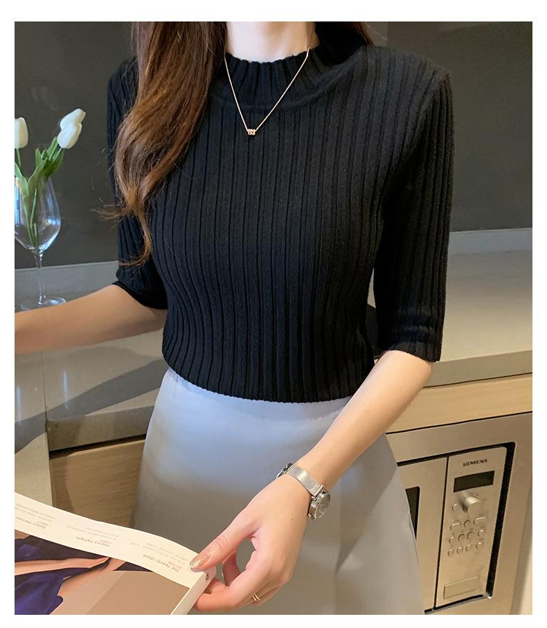 Slim Casual Base Knitted Shirts Women Pullover Half Sleeve Casual Sweater Blouses Women Solid Basic Tee Tops