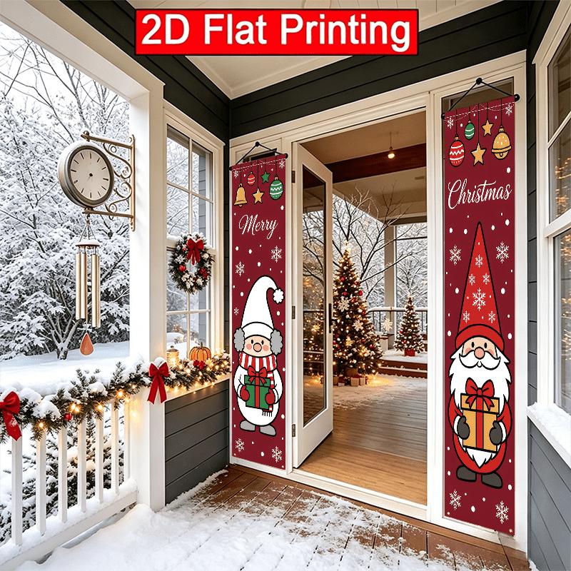 2D Flat - 2D Flat - 2pcs 2D Flat Christmas Theme, 30.48X179.83 cm Polyester Door Couplets, Christmas Gnome Gift Giving, Merry Christmas Design, Suitab
