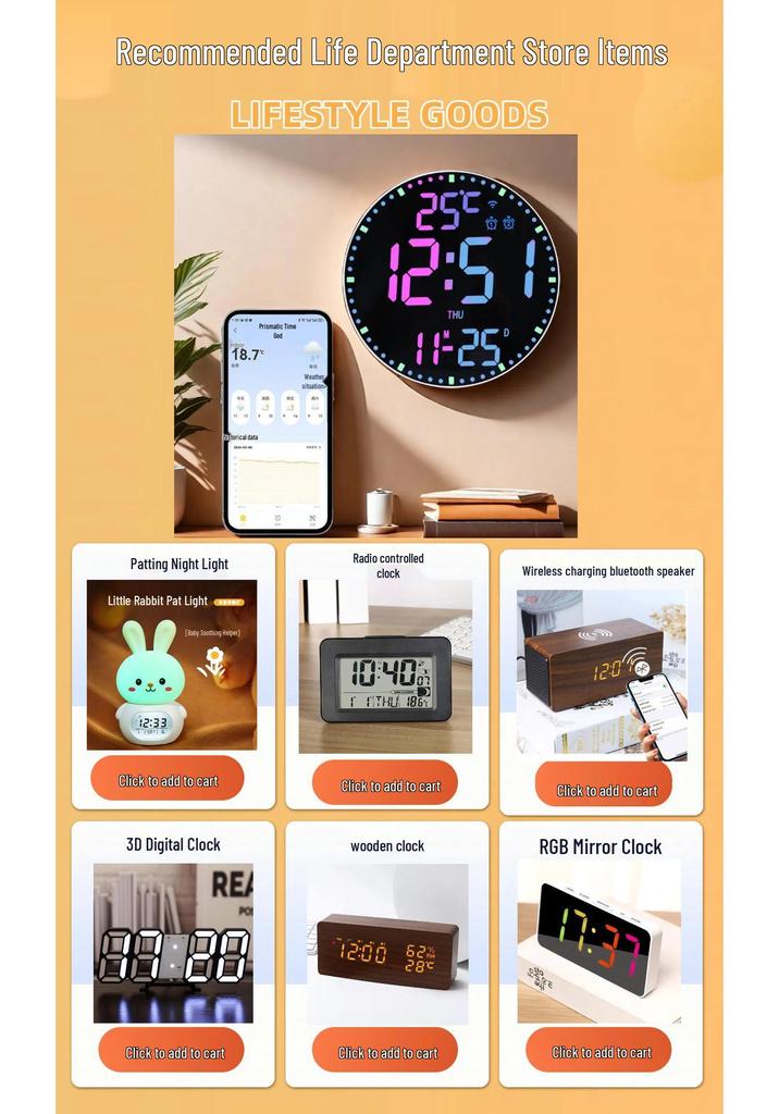 Silent Vibration Alarm Clock with Night Light for Students - Multi-functional Wake-up Timer