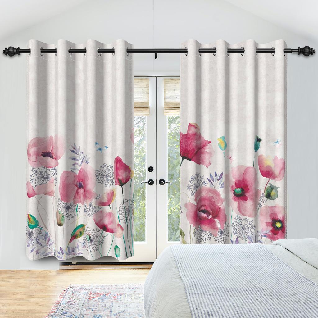 2ks Květinové okenní závěsy Akvarelový botanický potisk Polyesterové zatemňovací závěsy Kuchyň Obývací pokoj Pokoj pro dívky Dekor Závěs