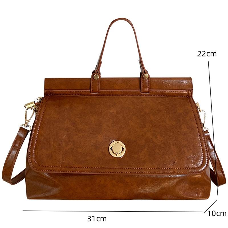 Retro Leather Crossbody Bags for Women Versatile Large Capacity Shoulder Bags Simple Briefcase Handbags Commuting Messenger Bags